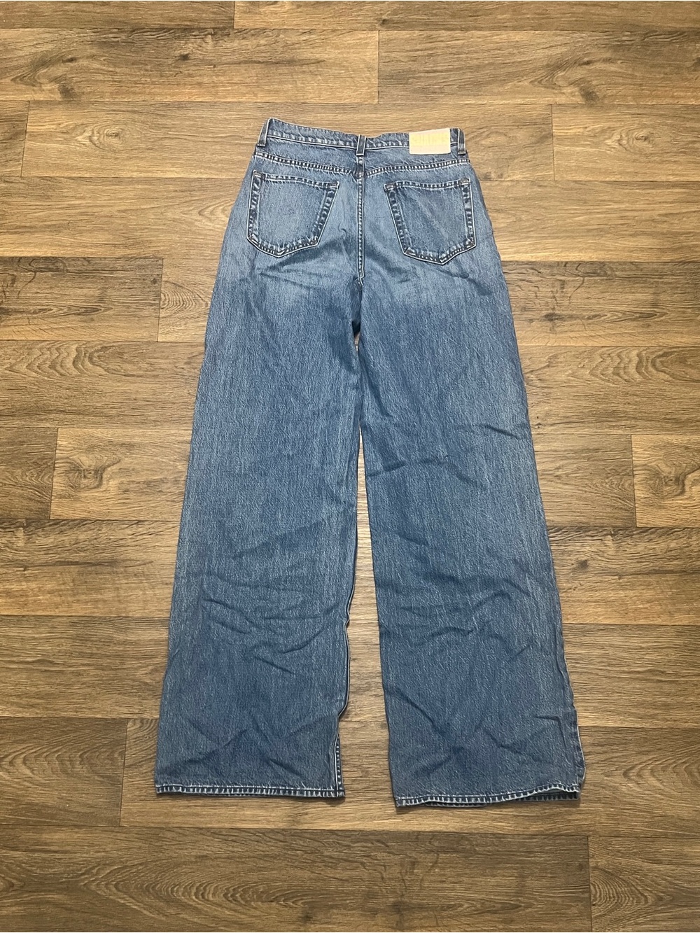 Mother Snacks! Funnel Heel Cuff Jeans Delicious Memories Blue Size 28 Wide Leg - Picture 15 of 15